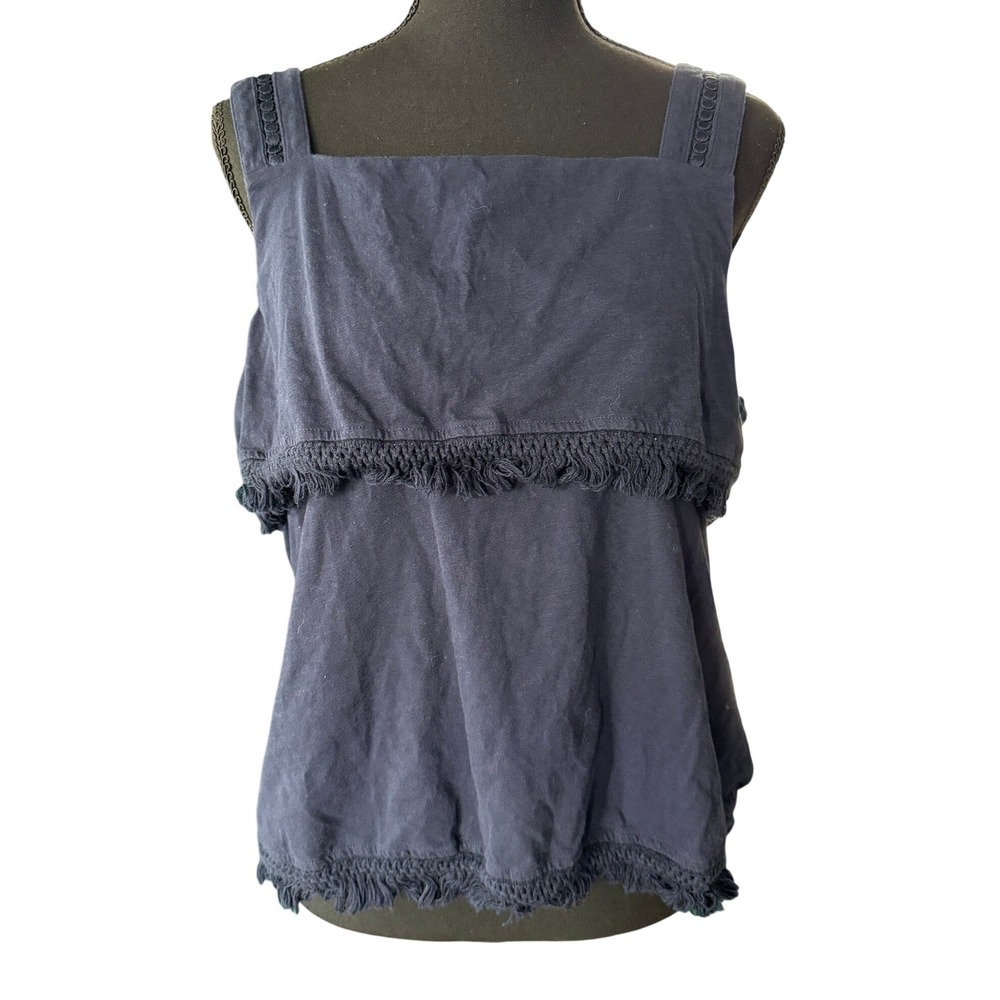 J Crew Navy Blue Fringe Tiered Tank Top Size Large Spring Summer Preppy Office